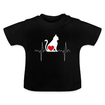 Katze Herzschlag Herzfrequenz - Baby Bio-T-Shirt mit Rundhals - Schwarz - Vorne