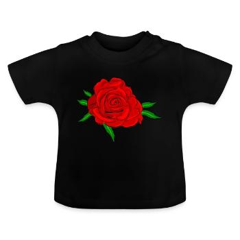 Red rose flower - Baby Organic T-Shirt with Round Neck - black - Front