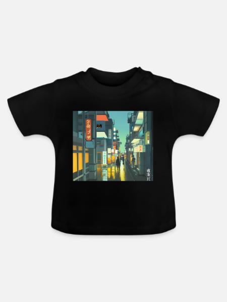Tokio-Landschaft - Baby Bio-T-Shirt mit Rundhals - Schwarz