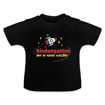 Kindergarten - Auf in neue Welten! - Rakete - Baby Bio-T-Shirt mit Rundhals - Schwarz - Vorne