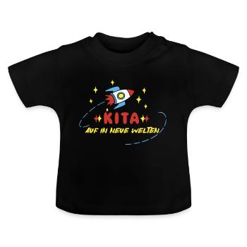 KITA - Auf in neue Welten - Rakete - Weltraum - Baby Bio-T-Shirt mit Rundhals - Schwarz - Vorne