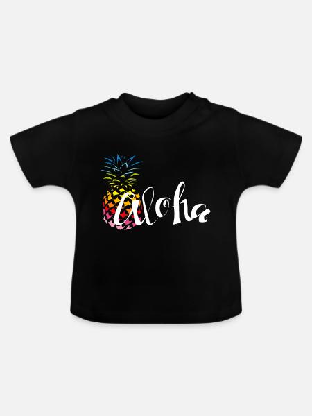 Ananas Regenbogen Aloha - Baby Bio-T-Shirt mit Rundhals - Schwarz