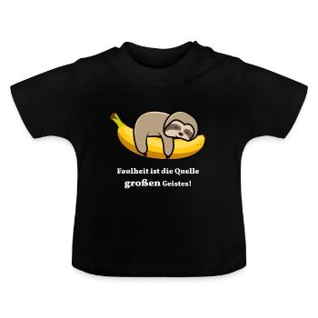 Faulheit | Faultier auf Banane - Baby Bio-T-Shirt mit Rundhals - Schwarz - Vorne