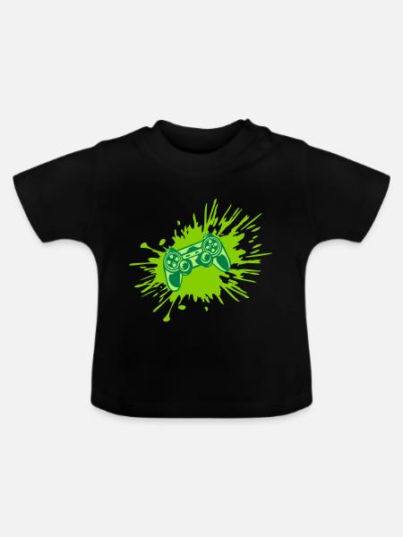 Farbklecks Konsole Retro Controller - Baby Bio-T-Shirt mit Rundhals - Schwarz