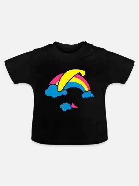 Rainbow & Clouds Paragliding - Baby Bio-T-Shirt mit Rundhals - Schwarz