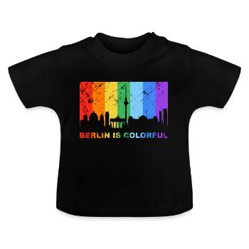 Berlin is colorful Regenbogen LGBT CSD Gay Pride - Baby Bio-T-Shirt mit Rundhals - Schwarz - Vorne