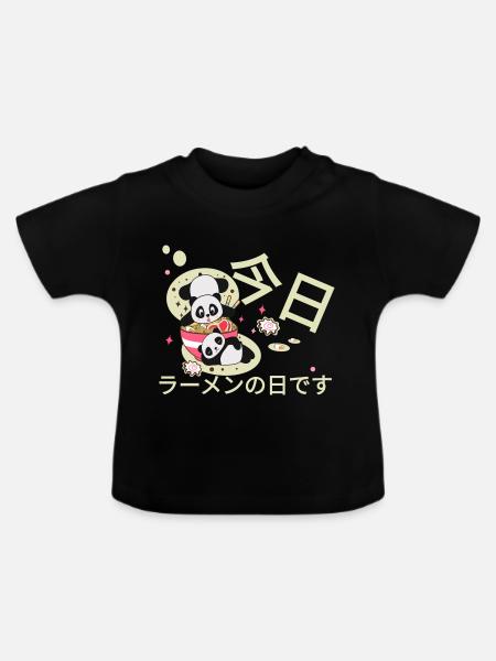 Entzückende Pandas - Baby Bio-T-Shirt mit Rundhals - Schwarz