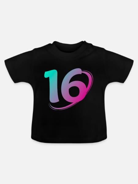 Nummer 16 Mehrfarbig - Baby Bio-T-Shirt mit Rundhals - Schwarz