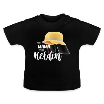 Meine Mama ist eine Heldin - Feuerwehr Helm - Baby Bio-T-Shirt mit Rundhals - Schwarz - Vorne