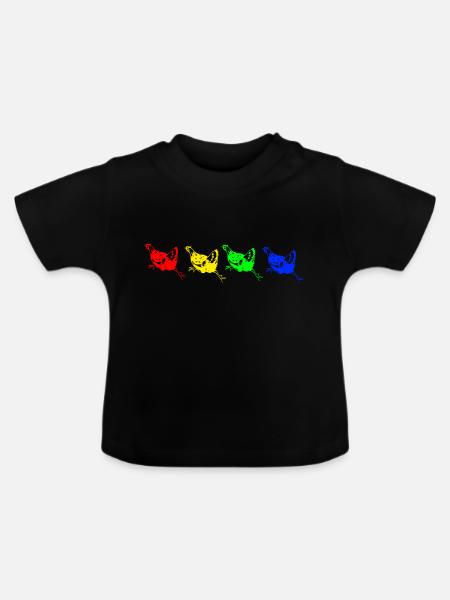 Regenbogen Huehner - Baby Bio-T-Shirt mit Rundhals - Schwarz