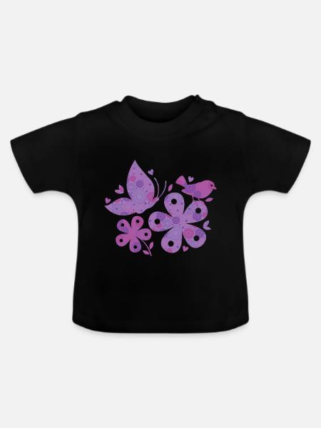 blumen muster - Baby Bio-T-Shirt mit Rundhals - Schwarz