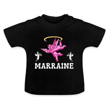 Marraine Baptême Chérubin - T-shirt bio col rond Bébé - noir - Devant