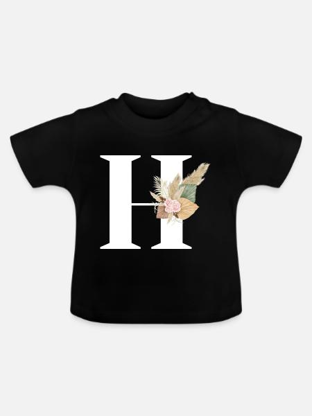 Buchstabe H Blumen - Baby Bio-T-Shirt mit Rundhals - Schwarz
