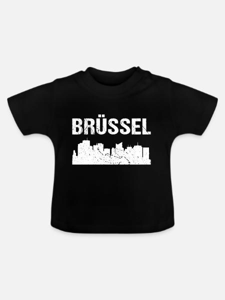 Brüssel Skyline - Baby Bio-T-Shirt mit Rundhals - Schwarz