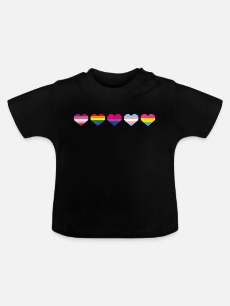 Regenbogen Herz - Baby Bio-T-Shirt mit Rundhals - Schwarz