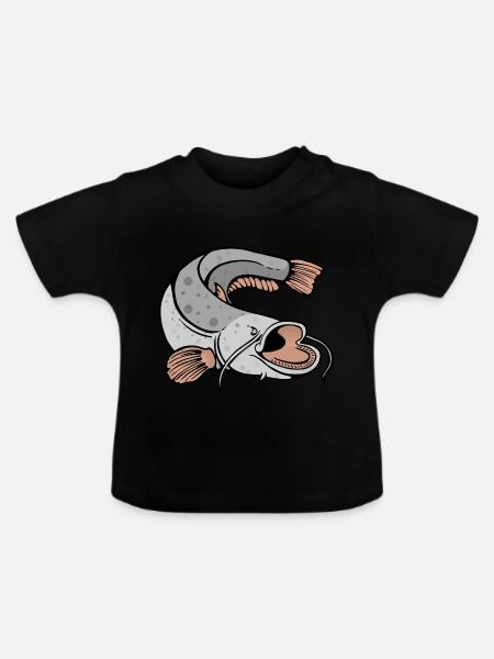 Waller, Wels, Catfish - Anglershirt Illustration - Baby Bio-T-Shirt mit Rundhals - Schwarz
