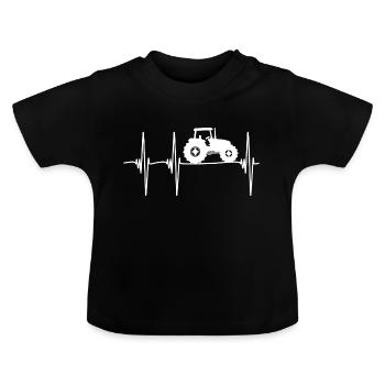 tractor pulse white - Baby Organic T-Shirt with Round Neck - black - Front