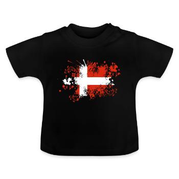 Denmark Flag Brush Copenhagen Paint Splashes DK - Baby Organic T-Shirt with Round Neck - black - Front