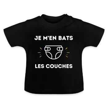 Je m'en bats les couches - T-shirt bio col rond Bébé - noir - Devant