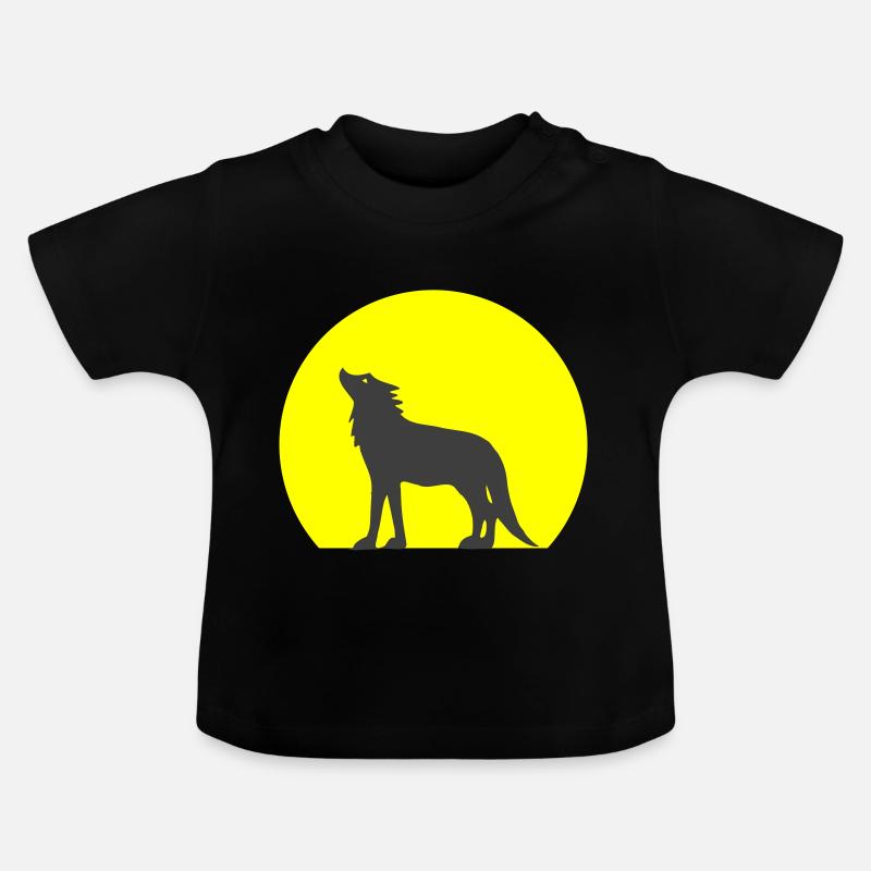 Silhouette loup et lune - T-shirt bio col rond Bébé - noir