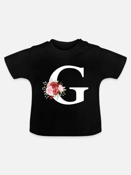 Roter Blumenbuchstabe G - Baby Bio-T-Shirt mit Rundhals - Schwarz