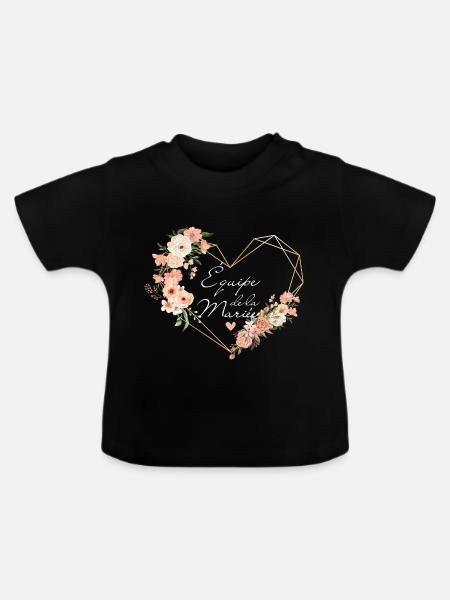 Brautteam Goldenes Herz Blumen - Baby Bio-T-Shirt mit Rundhals - Schwarz