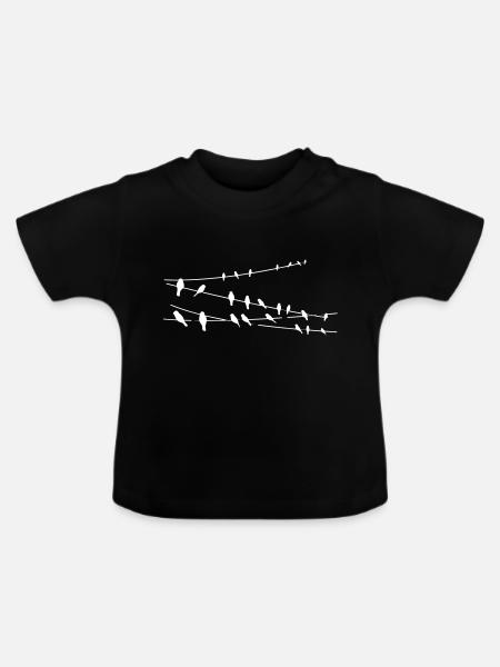 vögel auf strommast - Baby Bio-T-Shirt mit Rundhals - Schwarz