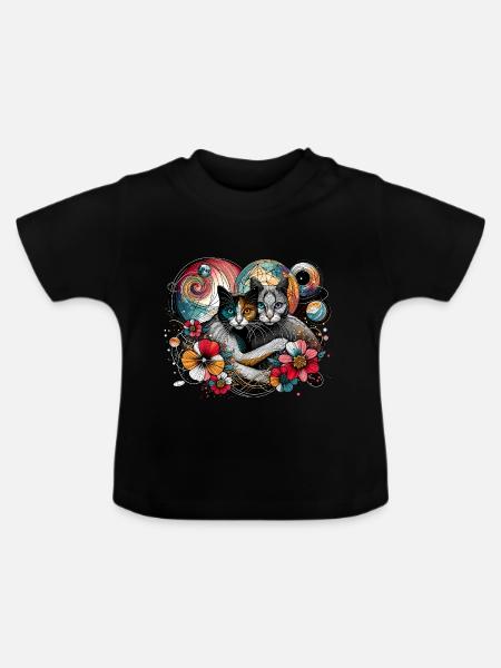 Kosmisches Katzengeflüster - Baby Bio-T-Shirt mit Rundhals - Schwarz
