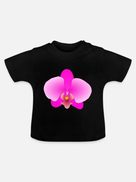 Rosa Orchidee - Baby Bio-T-Shirt mit Rundhals - Schwarz