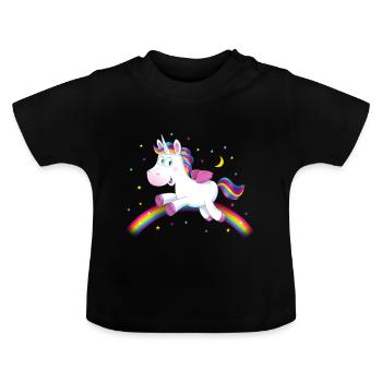 Cadeau arc-en-ciel Licorne - T-shirt bio col rond Bébé - noir - Devant