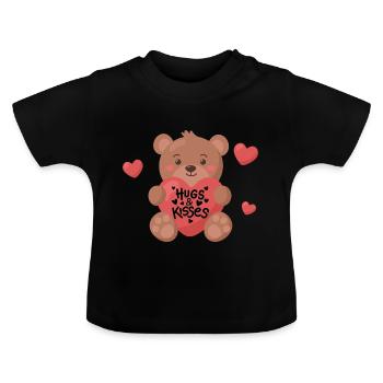 Teddybär mit Herz Babykleidung Kinderkleidung - Baby Bio-T-Shirt mit Rundhals - Schwarz - Vorne