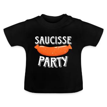 Saucisse Party - Humour Beauf Barbecue Papa Été - T-shirt bio col rond Bébé - noir - Devant