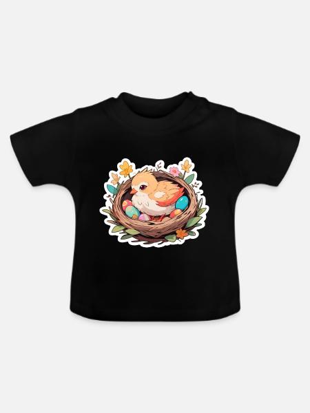 Osternest mit Küken - Baby Bio-T-Shirt mit Rundhals - Schwarz
