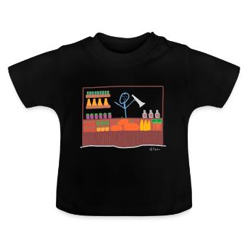 Markt Strichmännchen, Handel Waren Flohmarkt Job - Baby Bio-T-Shirt mit Rundhals - Schwarz - Vorne