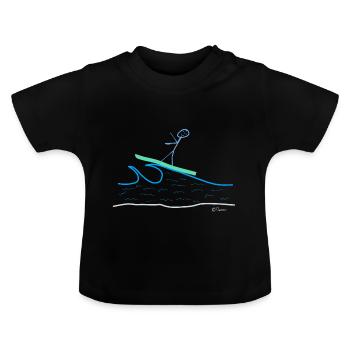 Surfing stick figures, waves riding sport water - Baby Organic T-Shirt with Round Neck - black - Front