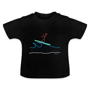 Surf stick figure, woman water sport leisure - Baby Organic T-Shirt with Round Neck - black - Front