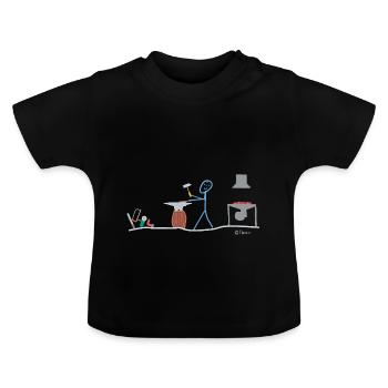 Blacksmith stick figure, metal craft work job - Baby Organic T-Shirt with Round Neck - black - Front