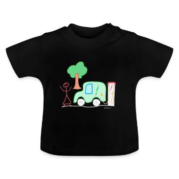 Electromobility stick figure, electric car battery - Baby Organic T-Shirt with Round Neck - black - Front