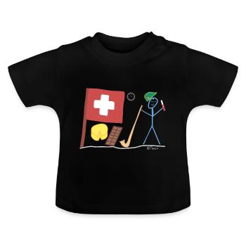 Schweiz Strichmännnchen Nation Land Mitteleuropa - Baby Bio-T-Shirt mit Rundhals - Schwarz - Vorne