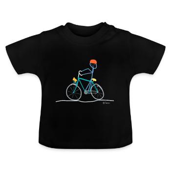 Bike e Bike stick figure Pedals pedaling - Baby Organic T-Shirt with Round Neck - black - Front