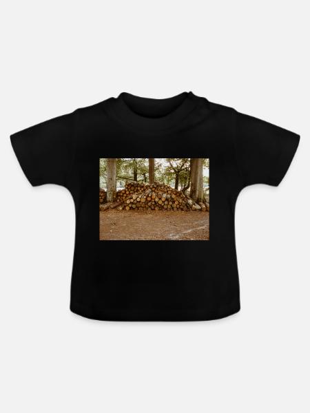 Holz im Wald - Baby Bio-T-Shirt mit Rundhals - Schwarz