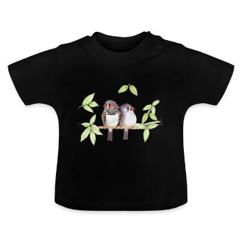 Bouquet doux de pinsons zébrés - T-shirt bio col rond Bébé - noir - Devant