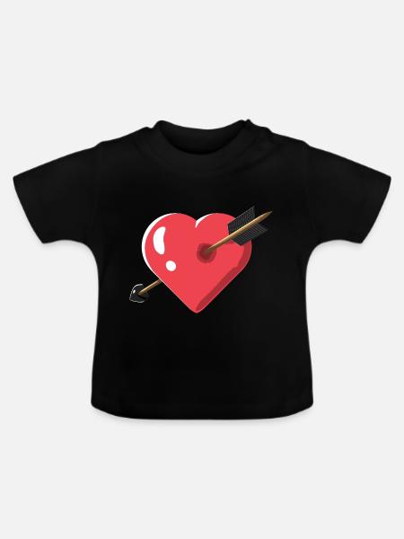 Herz mit Pfeil - Baby Bio-T-Shirt mit Rundhals - Schwarz