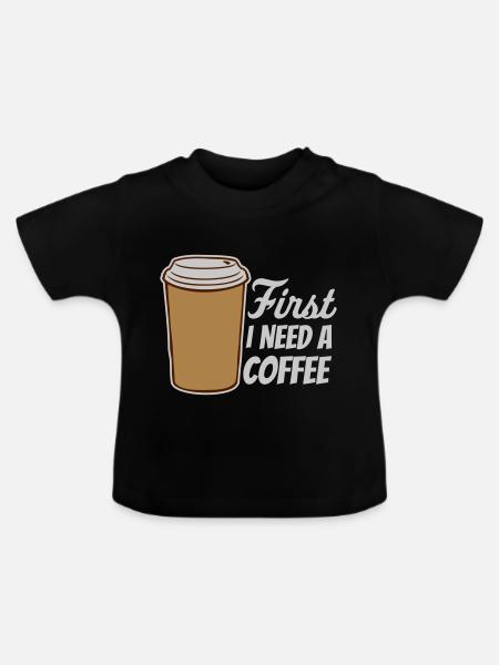 Fist I need Coffee - Baby Bio-T-Shirt mit Rundhals - Schwarz