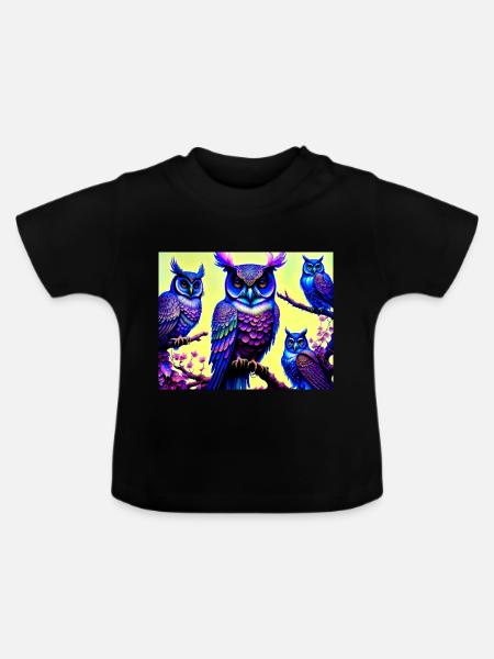 Eule - Baby Bio-T-Shirt mit Rundhals - Schwarz