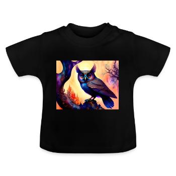 Eule - Baby Bio-T-Shirt mit Rundhals - Schwarz - Vorne