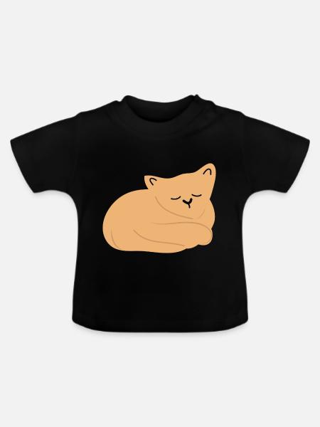Schlafendes Baby Katze2 - Baby Bio-T-Shirt mit Rundhals - Schwarz