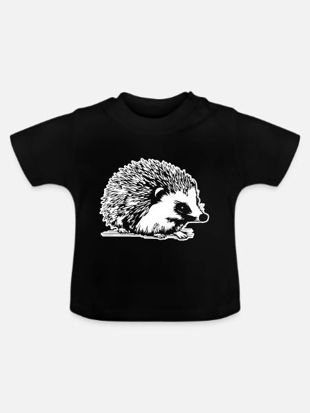 Igel Wald Stachelig Tier - Baby Bio-T-Shirt mit Rundhals - Schwarz