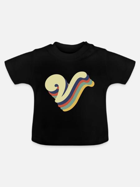 Retro-V-Buchstabe - Baby Bio-T-Shirt mit Rundhals - Schwarz