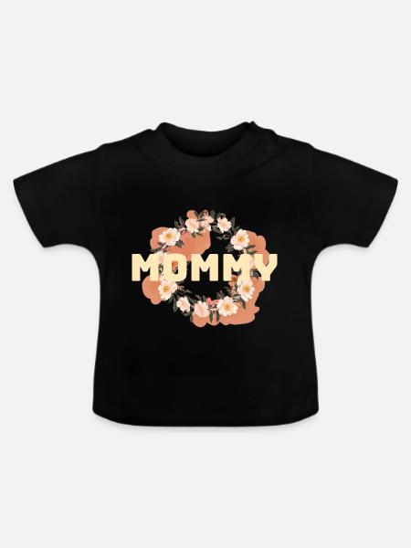 Mutterliebe im Blütenmeer - Baby Bio-T-Shirt mit Rundhals - Schwarz